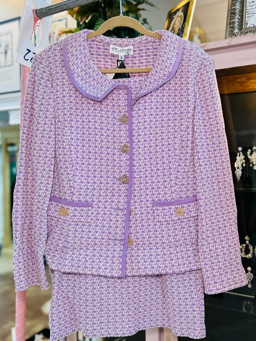 St. John Collection Lilac Tweed Jacket with Trim